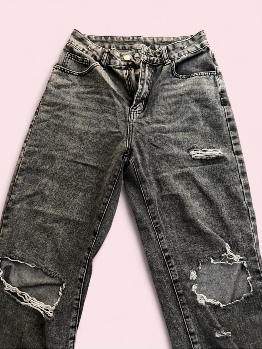 High-Rise Distressed Black/Gray Women's Jeans